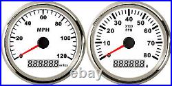2 Gauge Set 85MM Car GPS Speedo 120MPH Odometer Tacho RPM8000 Pulse Signal White