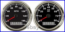 2 Gauge Set 85MM Car GPS Speedo 160MPH Odometer+Tacho RPM8000 Pulse Signal Black