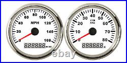 2 Gauge Set 85MM Car GPS Speedo 160MPH Odometer+Tacho RPM8000 Pulse Signal White