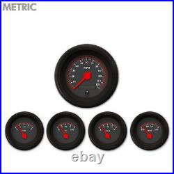 5 Gauge Set Speedo Water Oil Temp FuelVolt Omega Black/Red LED 043-BC Metric LS