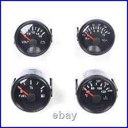 6 Gauge Set 5.2cm For Speedo Tacho Fuel Level Gauge Oil Pressure Volt Water Temp