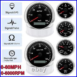 6 Gauge Set 85mm GPS Speedo 0-60MPH Tacho & 52mm Fuel Water Temp Volt Oil Press