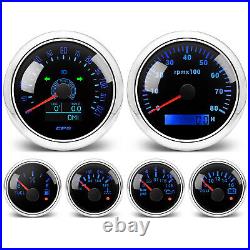 6 Gauge Set 85mm GPS Speedo 120MPH Tacho 52MM Fuel/Oil/Temp/Volt with Sensor