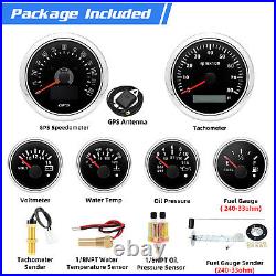 6 Gauge Set 85mm GPS Speedo 120MPH Tacho 52MM Fuel/Oil/Temp/Volt with Sensor