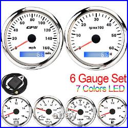 6 Gauge Set 85mm GPS Speedo 160MPH Tacho&52mm Fuel Water Temp Oil Pressure Volt