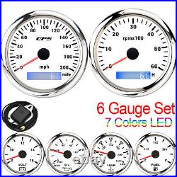 6 Gauge Set 85mm GPS Speedo 200MPH Tacho&52mm Fuel Water Temp Oil Pressure Volt