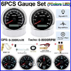 6 Gauge Set 85mm GPS Speedo 300Km/H Tacho&52mm Fuel Water Temp Oil Pressure Volt