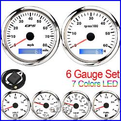 6 Gauge Set 85mm GPS Speedo 80MPH Tacho&52mm Fuel Water Temp Oil Pressure Volt
