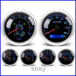 6 Gauge Set 85mm GPS Speedo 80MPH&Tachometer/Fuel/Oil/Temp/Volt Gauge WithSensor