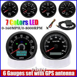 6 Gauge Set 85mm GPS Speedo Tacho & 52mm Fuel Level Water Temp Oil Pressure Volt