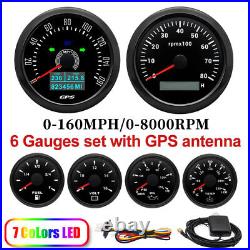 6 Gauge Set 85mm GPS Speedo Tacho & 52mm Fuel Level Water Temp Oil Pressure Volt