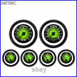 6 Gauge Set Speedo Tach Oil Temp Fuel Volt Metric Pulsar Green Black LED 043-WC