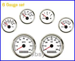 6 Gauge Set with Senders 0-80MPH Speedo Tacho Fuel Temp Volt Oil White USA STOCK