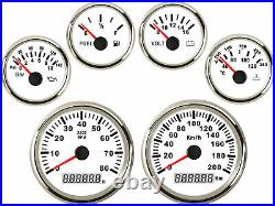 6 Gauge Set with Senders 200KM/H Speedo Tacho Fuel Volts Oil Pressure Temp White