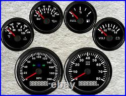 6 Gauge Set with Senders 200MPH Speedo with Indicators Tacho Fuel Temp Volt Oil