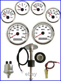 6 Gauge Set with Senders GPS 0-80MPH Speedo Tacho Fuel Volt Temp White USA STOCK