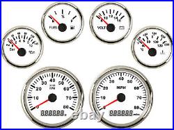 6 Gauge Set with Senders GPS 0-80MPH Speedo Tacho Fuel Volt Temp White USA STOCK