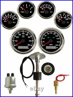 6 Gauge Set with Senders GPS 200MPH Speedo Tacho Fuel Volts Temp Black USA STOCK