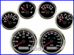 6 Gauge Set with Senders GPS 200MPH Speedo Tacho Fuel Volts Temp Black USA STOCK