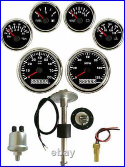 6 Gauge Set with Senders GPS Speedo 120MPH Tacho Fuel Volts Temp Black USA STOCK