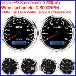 6 Gauge set 85mm 200kmh GPS Speedo Tacho Fuel Level Water Temp Volt Oil Pressure