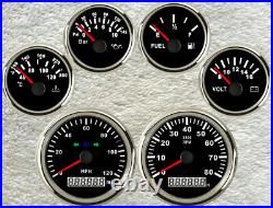 6 gauge set with senders black speedo 0-120MPH tacho fuel volt Oil pressure temp