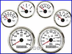 6 Gauge sets 200MPH 300KM/H Speedo Tacho Fuel Volt Oil Pressure Water Temp White