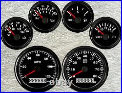 6 gauge set 120mph GPS speedo tachometer fuel water temp volt oil pressure black