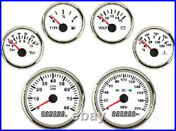 6 gauge set 200MPH speedo with indicator tacho fuel volt oil pressure temp white