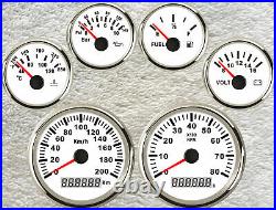 6 gauge set 200km/h gps speedo odo tacho fuel water temp volt oil pressure white