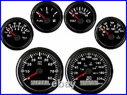 6 gauge set 200mph 300kph GPS speedo odo tacho fuel volt oil pressure temp black