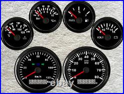 6 gauge set with senders 120km/h speedo tacho fuel temp volts oil pressure black