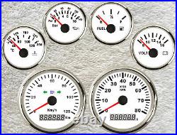 6 gauge set with senders 120km/h speedo tacho fuel temp volts oil pressure white