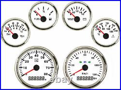 6 gauge set with senders 120km/h speedo tacho fuel volts oil pressure temp white