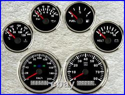 6 gauge set with senders 200km/h speedo tacho fuel temp volts oil pressure black