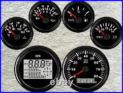 6 gauge set with senders mph kph knots cog speedo tacho fuel temp volt oil black