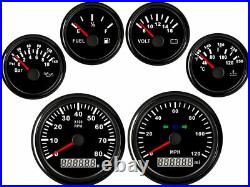 6 gauge set with senders speedo 0-120mph tacho fuel volt oil pressure temp black