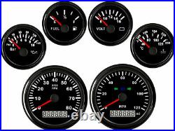 6 gauge set with senders speedo 0-120mph tacho fuel volt oil pressure temp white