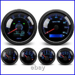 85MM Black GPS Speedo 80MPH Tacho 8000RPM&52MM Fuel/Oil/Temp/Volt With Sensor