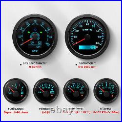 85MM Black GPS Speedo 80MPH Tacho 8000RPM&52MM Fuel/Oil/Temp/Volt With Sensor