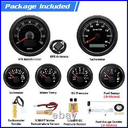 85MM Black GPS Speedo 80MPH Tacho 8000RPM&52MM Fuel/Oil/Temp/Volt With Sensor