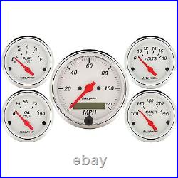 Auto Meter 1302 Arctic White SAE Gauge Kit with Elec Speedo Volts Water Fuel Oil