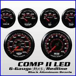 C2 Redline 6 Gauge Set, Black Bezels, 240-33 Ohm Fuel Level, Electric Speedo