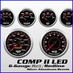 C2 Redline 6 Gauge Set, Silver Bezels, 0-90 Ohm Fuel Level, Electric Speedo