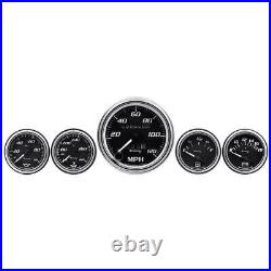 Equus Gauge Set, 3-3/8 Mech Speedo, 2 OILP/WTEMP/FUEL/VOLT, Blk, Chrm, 7000