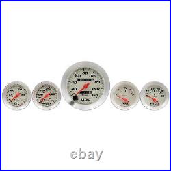 Equus Gauge Set, 3-3/8 Mech Speedo, 2 OILP/WTEMP/FUEL/VOLT, Wht, Slvr, 8000