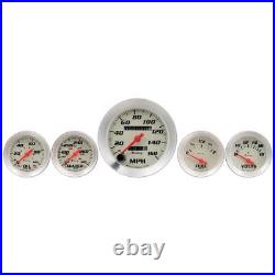 Equus Gauge Set, 3-3/8 Mech Speedo, 2 OILP/WTEMP/FUEL/VOLT, Wht, Slvr, 8000