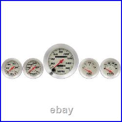 Gauge Set, 3-3/8 Mech Speedo, 2 OILP/WTEMP/FUEL/VOLT, Wht, Slvr, 8000 Series