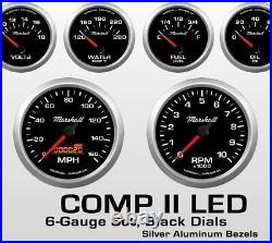 Marshall 2064 6-Gauge Set with 0-90 Ohm Fuel Level 3-3/8 Speedo and Tach