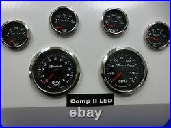 Marshall 6 Gauge Set Comp 2 LED Electric Speedo Black Dial SS Bezel Sport Comp